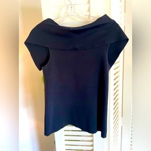Osman Black Fold Over Cap Sleeve thin rib black top. Size Small.